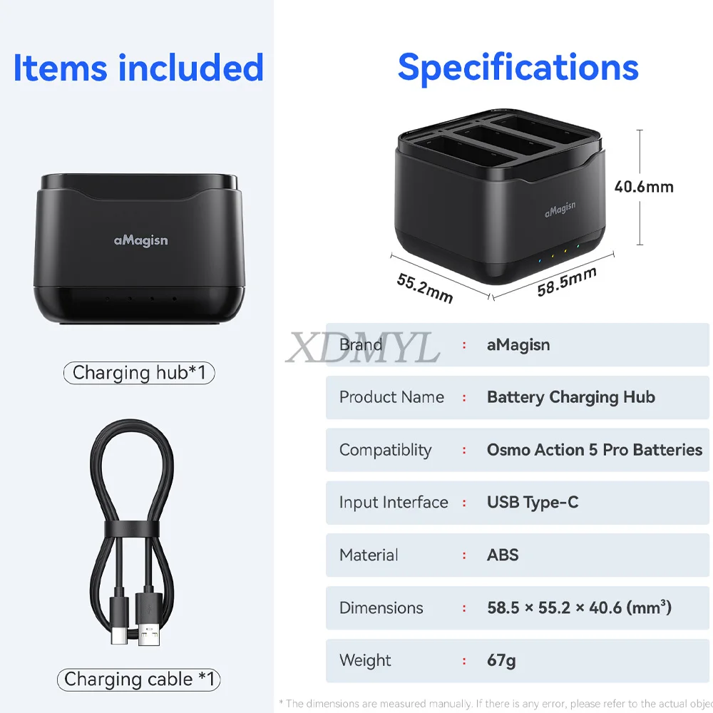 Description Picture 3 of itemBattery Charging Hub For DJI Action 5 Pro Fast Charging Station LED Charger Stand With Cable For Action 5 Pro Camera Accessories