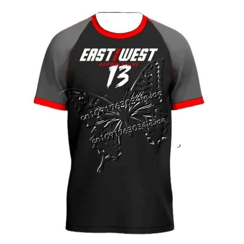 MOTO East Vs West 15 Larratt Arm Wrestling Jersey 팀 손목 매니아 훈련 피트니스 게임 데이 유니폼 반소매 티셔츠