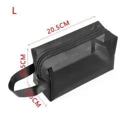 Travel Black Mesh Cosmetic Bag - Zippered Makeup Organizer & Portable Toiletry Storage Pouch (L)