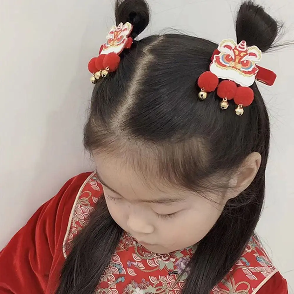 Cute Sweet Cat Plush Ball Tassel Bell Bow Girl Hair Accessories Red Bangs Clip Chinese Style Hair Clip New Year Hairpin