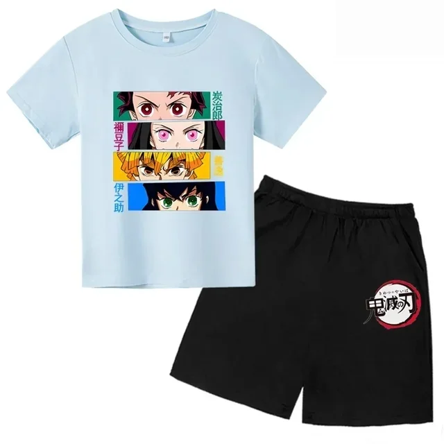 thumbnail image 1 of 2024 Verano Demon Slayer Camiseta estampada para niños 2 piezas Traje para niños y niñas Ropa de manga corta Top informal Conjunto de moda de anime, 1 of 5