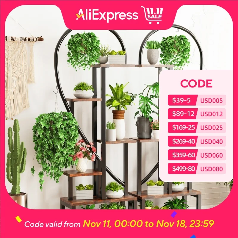 6 Tier Metal Plant Stand Creative Half Heart Shape Ladder Plant Stands for Indoor Plants Multiple Black Shelf Rack