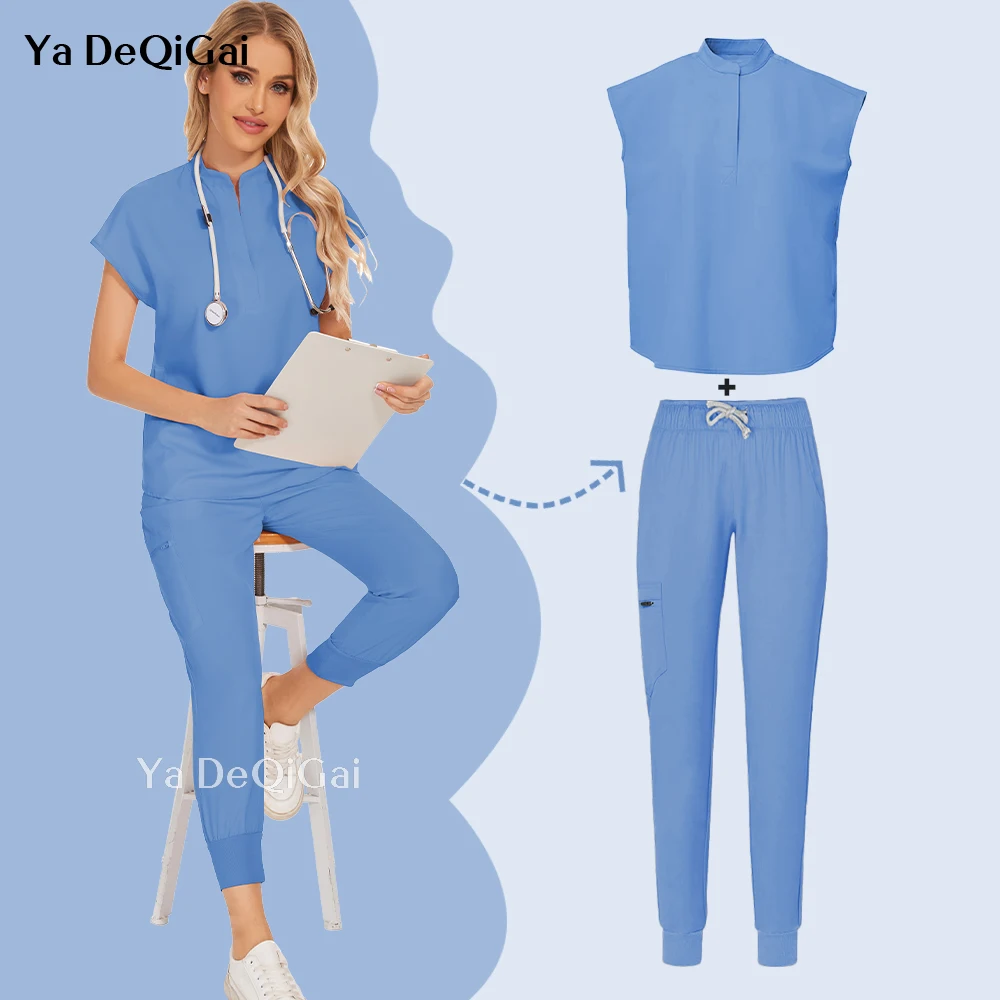 Blue Hospital Uniform Soft Elastic Fabric Clinic Workwear Operating Roomtop Pants Abbigliamento Chirurgico Medical Scrub Set Jogger Suit