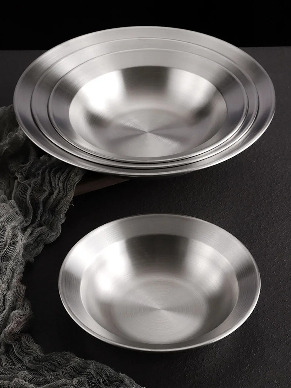 Metal Dining Plate Korean Style Stainless Steel Hat Shaped Dish Plate Household Wide Edge Salad Thickened Pasta