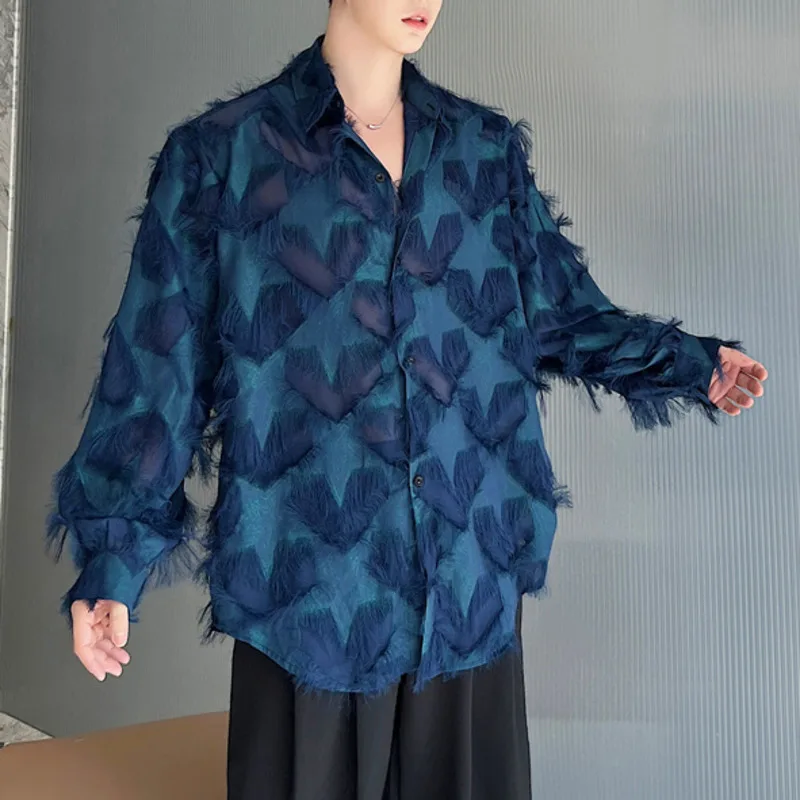 

Fashion Men Tassel Shirt Lapel Long Sleeve Loose Camisas Party Nightclub Streetwear Personality Casual Shirts Men