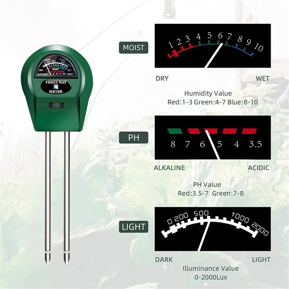 Moisture Sunlight PH Meter 3-IN-1 Soil Water Acidity Humidity Light PH Test Garden Plants Flowers Moist Tester soil moisture sensor soil tester soil moisture meter