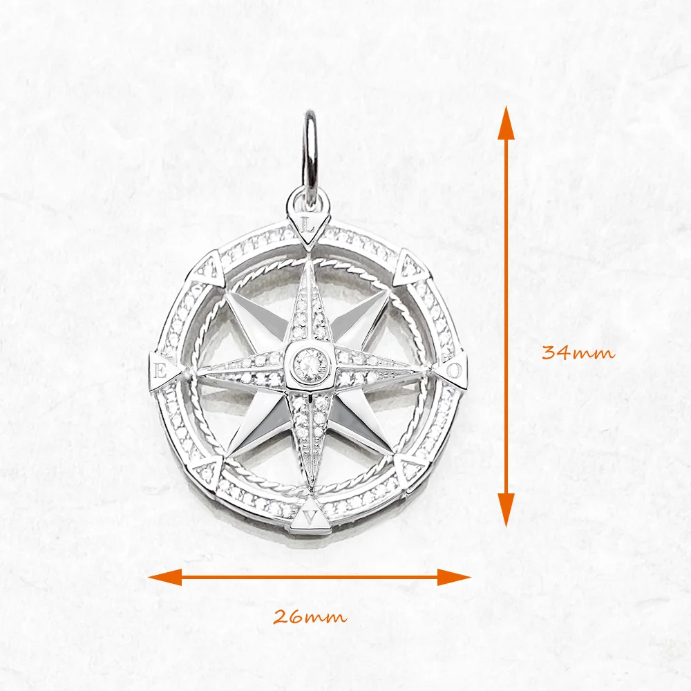 Pendants Compass Jewelry 925 Sterling Silver Lucky Gift For Women Men, silver pendant