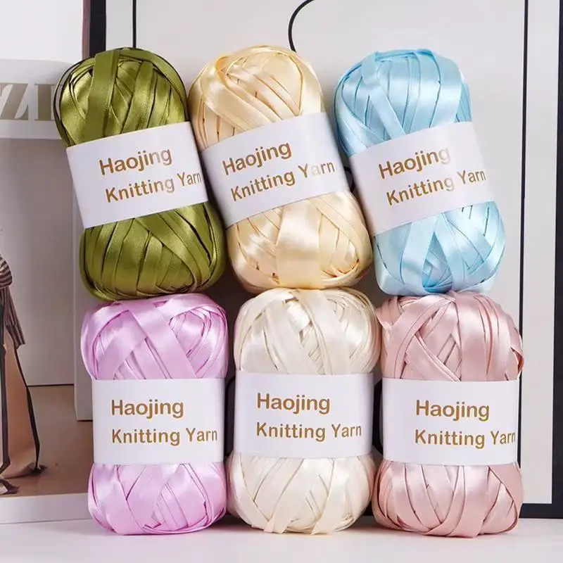 25mm 소프트 새틴 원사 손뜨개 가방, 모자, 컵받침, 작은 장식품 등 광택이 나는 느낌, 100g 두꺼운 실