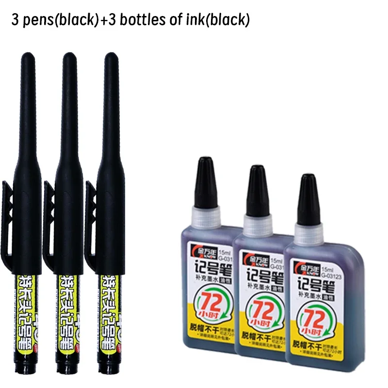 Waterproof Long Nib Deep Hole Marker Pen for Woodworking - Black/Blue/Red Ink