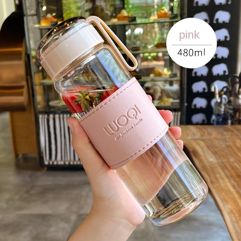 340ML 480ML Portable Glass Bottle Cute Heat ResistantFor Drink Cold Water Juice Tea With Screw Lid Filter Net Easy To Carry 2