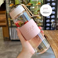340ML 480ML Portable Glass Bottle Cute Heat ResistantFor Drink Cold Water Juice Tea With Screw Lid Filter Net Easy To Carry 2