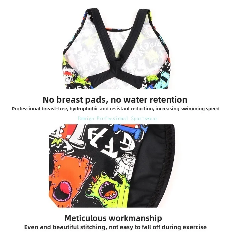 Women's Professional Racing Swimsuit Jumpsuit Anti Chlorine Quick Drying Printed Triangle Sports Swimwear For Competition