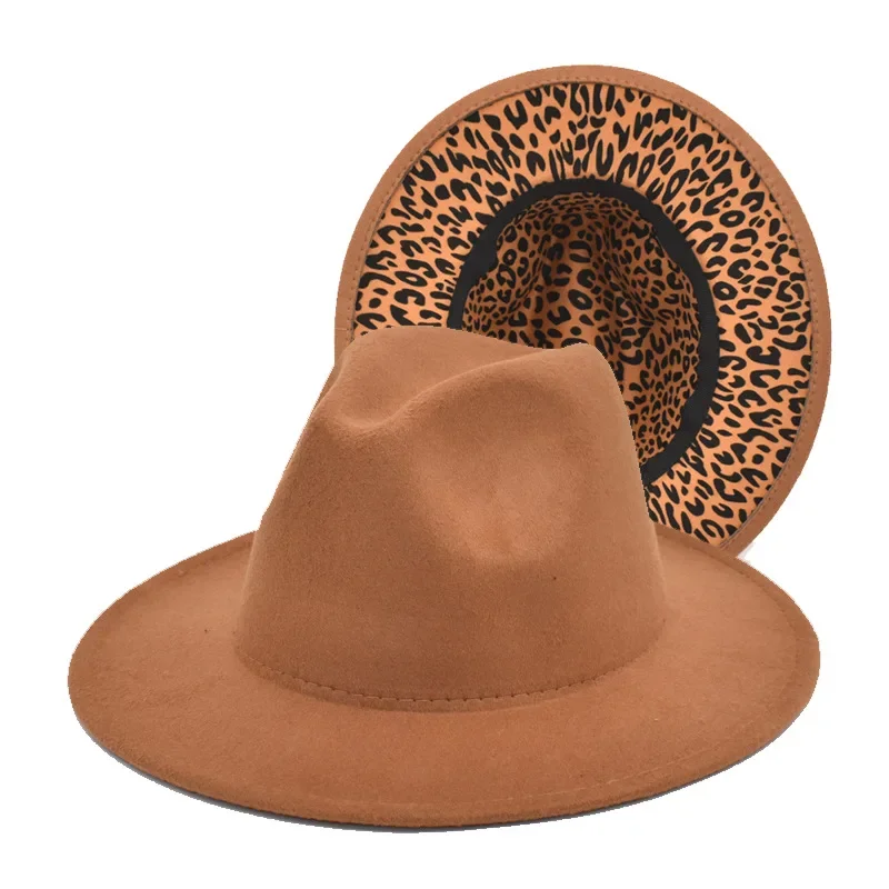 

Leopard Print Cowboy Hats Autumn/winter British Style Men's and Women's Double-sided Color Matching Jazz Woolen Hat Trend