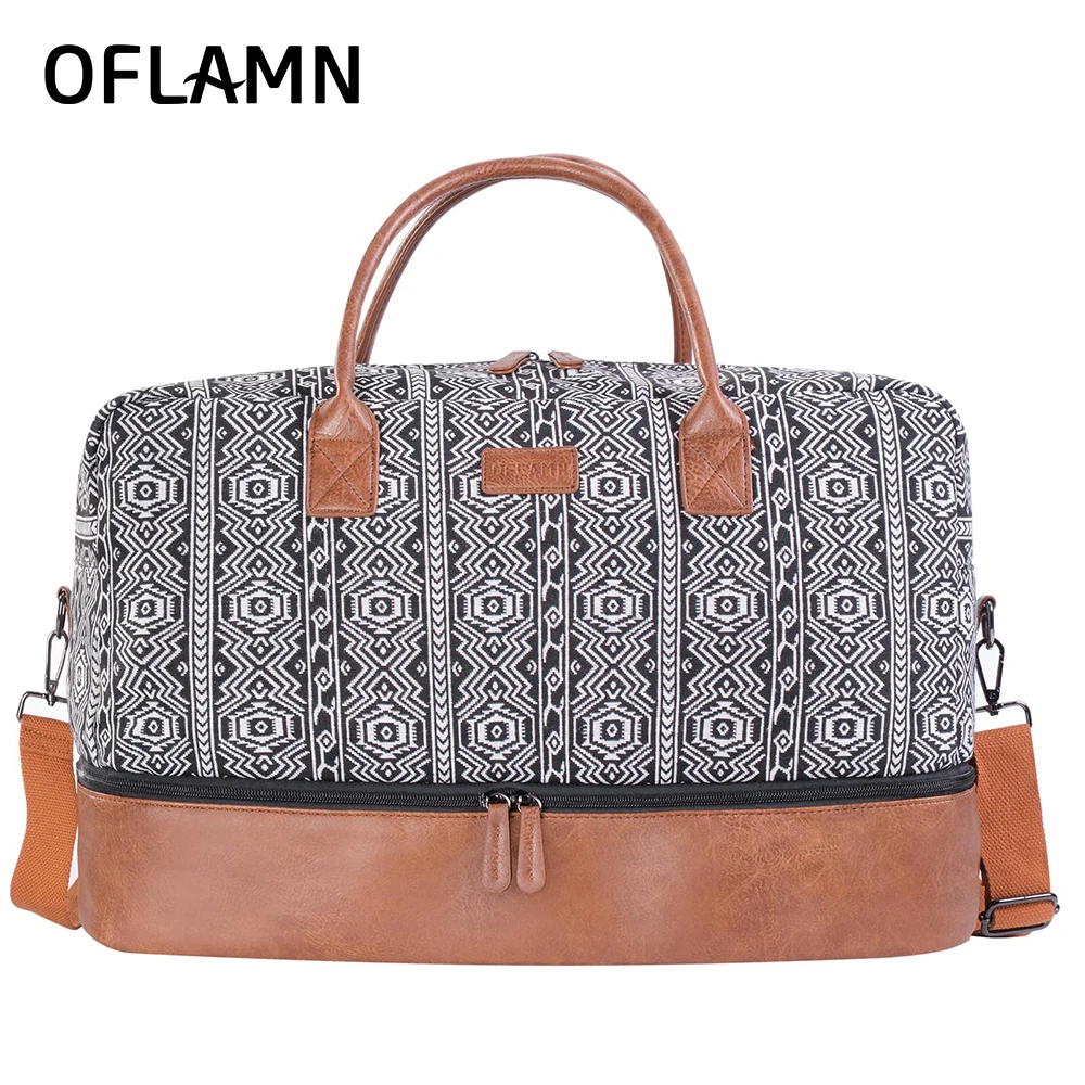 

OFLAMN Large Size Luggage Weekender Travel Bag for Women Bohemian Style Duffle Carry-On Luggage with Separate Shoe Compartment