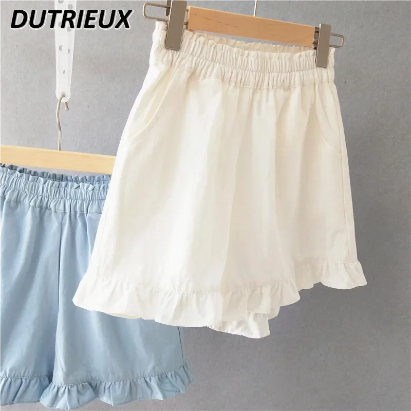 2024 Summer New Cotton Linen Shorts Women Elastic Waist Ruffled Lolita Shorts Loose Slimming Sports Casual Pants for Students