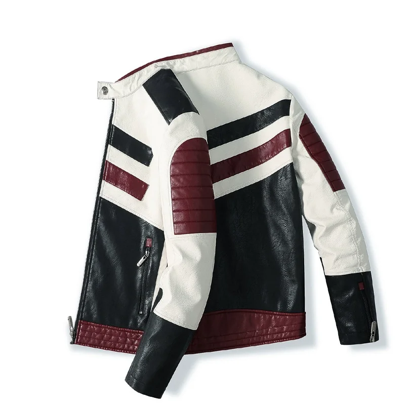 Veste En Cuir Pour Homme, Veste De Loisirs Avec Col Montant, Veste Demi- Saison Avec Fermeture éclair, Veste Pour Homme Avec Poche Zippée, Veste De Motard Avec Coupe Ajustée, Veste Bomber Avec Loisirs