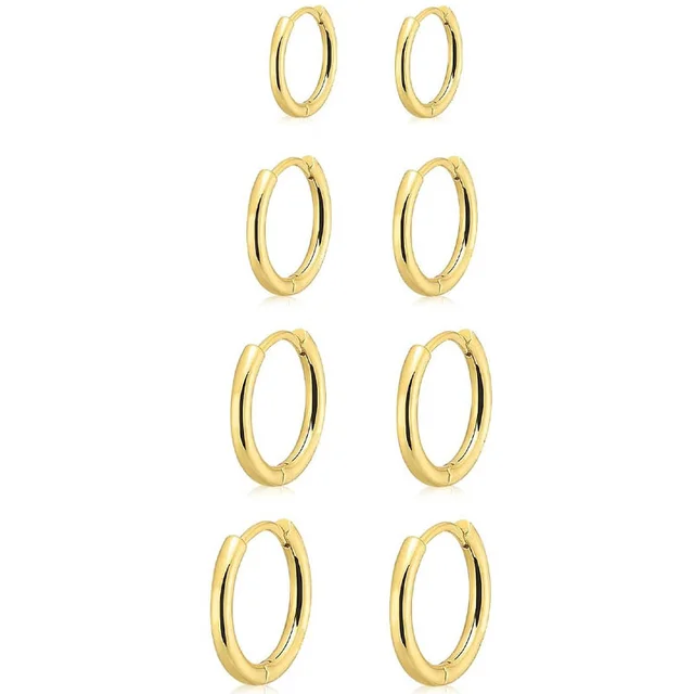 87578-931acf.jpg Boucles d'oreilles circulaires en acier inoxydable pour femmes, 4 paire/ensemble, petits cerceaux classiques à hélice, anneau Huggie, Piercing du Cartilage, bijoux