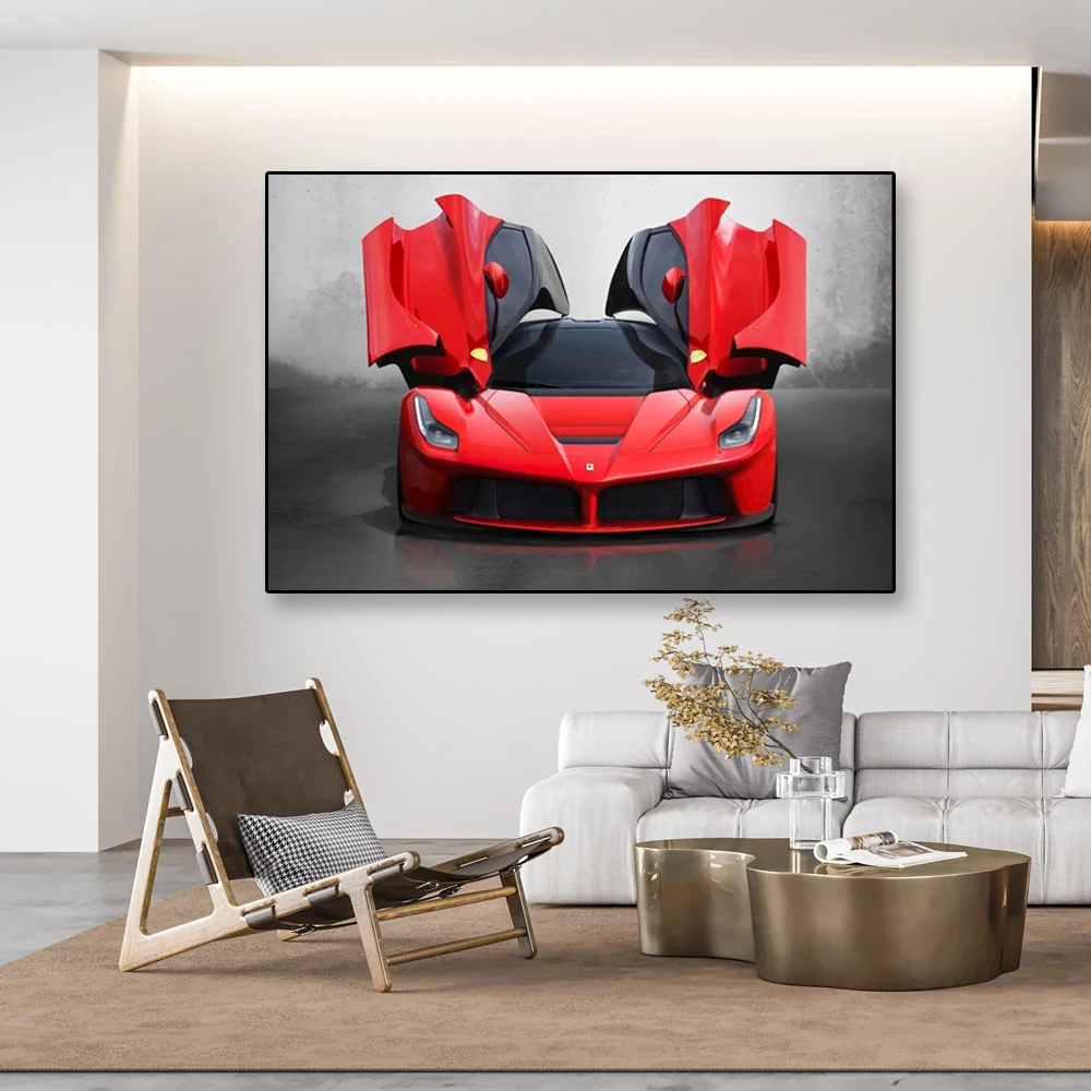

Classic Red Sports Car Racing Cars Poster Modern Luxury Sports Car Wall Art Canvas Paintings Pictures for Living Room Home Decor
