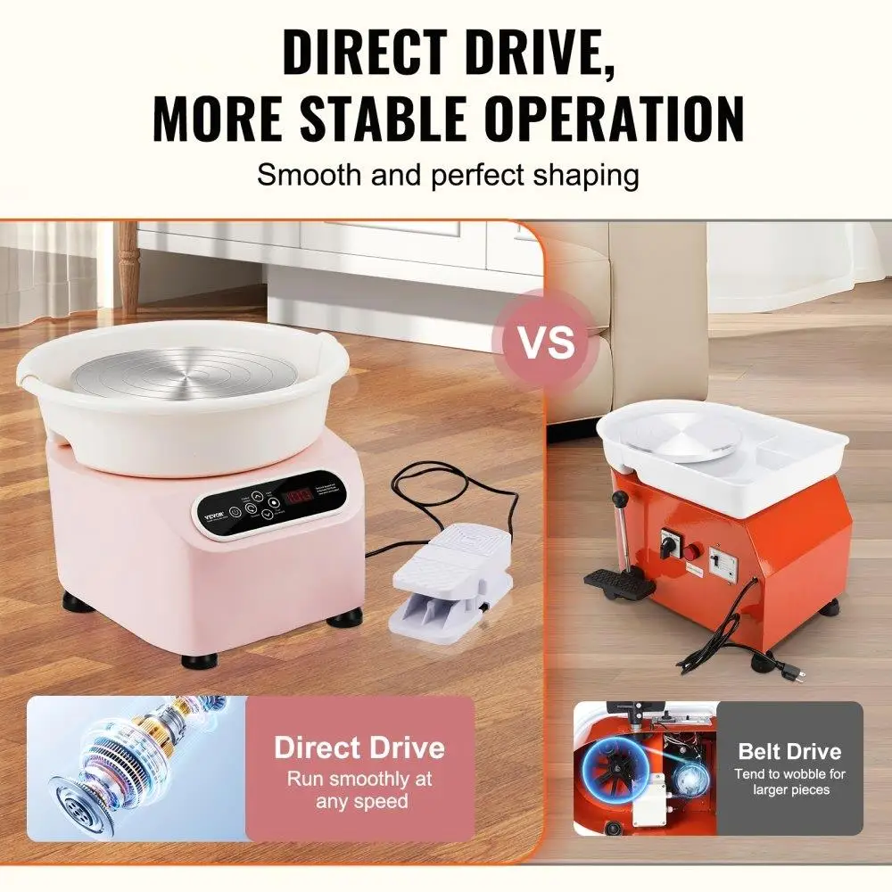 10 Inch Electric Ceramic Wheel 350W LCD Touch Screen with Foot Pedal Direct Drive for diy Art Craft with Shaping Tools Pink
