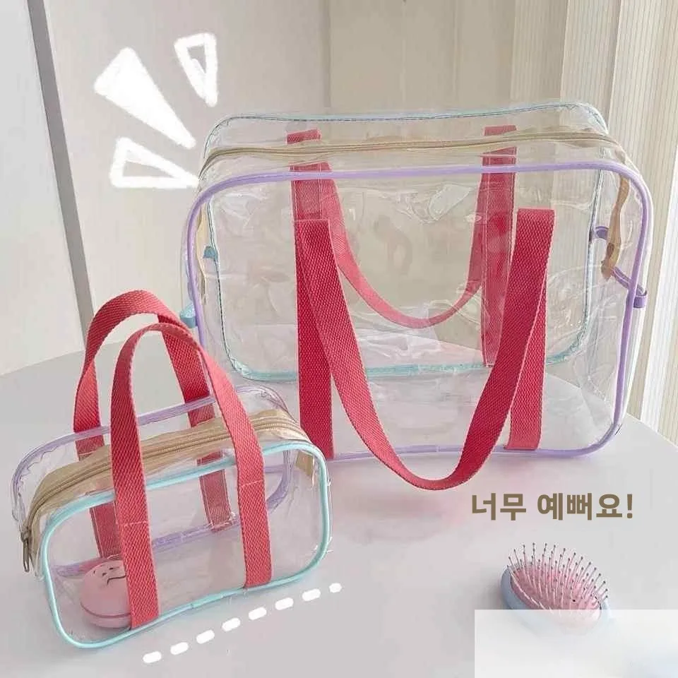 휴대용 수영 가방 2026 새로운 여름 대용량 방수 마카롱 수영복 보관 토트백 소녀용 투명