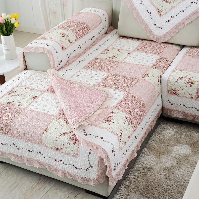 Spring and Autumn Cotton Sofa Cushion Quilted Rural Fresh and Elegant Non Slip Small Flower Lovely Girl Combination Sofa Cover 5