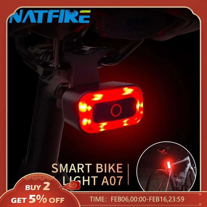 Natfire A07 Fanale Posteriore Per Bici Intelligente Luci Posteriori Con Rilevamento Del Freno Accensione Automatica Usb C Avvertimento Di Sicurezza Ri