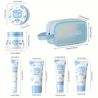 7PCS Milk Skin Care Set Moisturizing Hydration Body Beauty Facial Cleanser Body Scrub Hand Wax Eye Cream Sunscreen Storage Bag 6