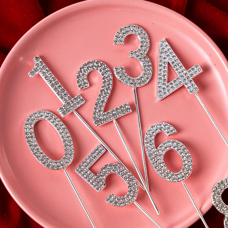 Alloy Diamond Digital Cake Toppers Fairy Plugin Sparkling Crystal Digits 1pc