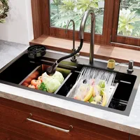 32 Inch , Stainless Steel Single Bowl Kitchen Sink w/Faucet Combo, Glass Rinser and Accessories, Black, 1