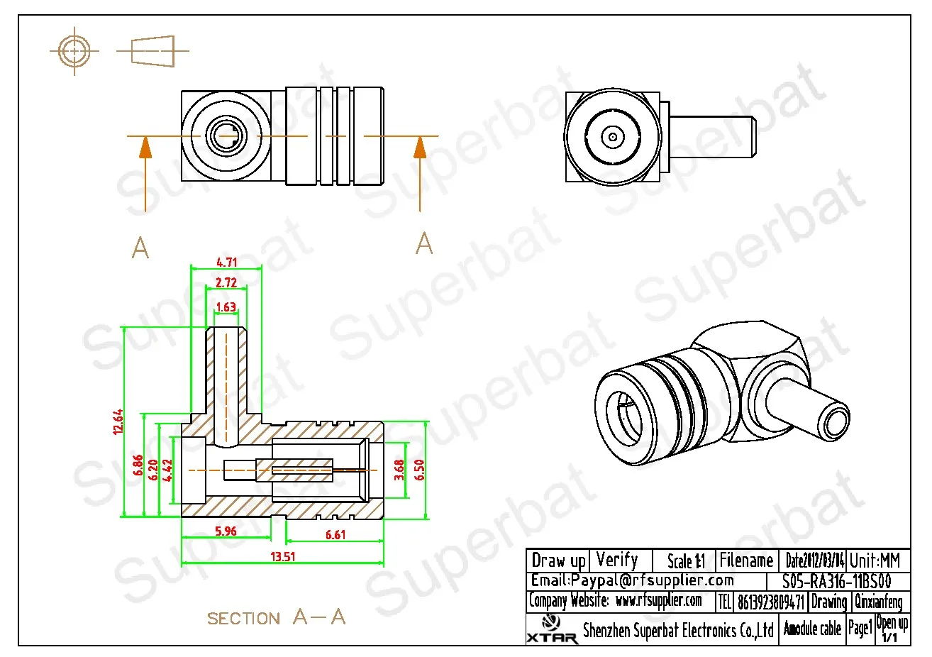 Superbat 10pcs SMB Crimp Male Right Angle RF Coaxial Connectors for LMR100 RG316 RG174 Coaxial Cables Communication Tools