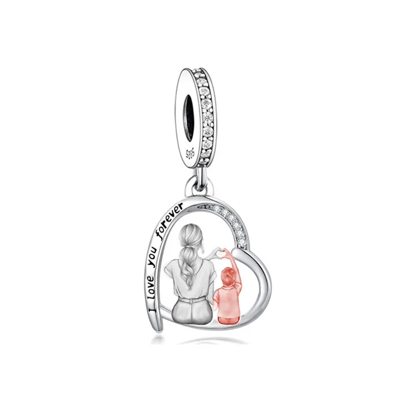 Fit Original Pan Charm Bracelet 925 Sterling Silver Mother Daughter Father Daughter Mother Son Bead For Making Women Berloque 2