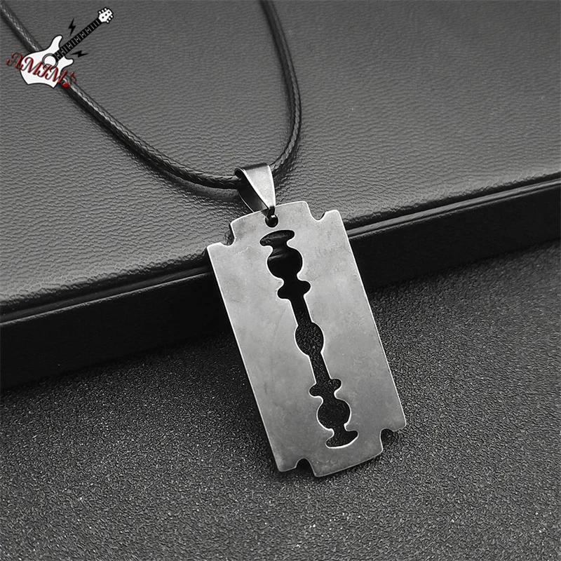 Punk Klinge Rasierer Anhänger Halsketten für Frauen Männer Edelstahl Schwarz Farbe Männlichen Rasierer Form Halsketten Schmuck N913S06