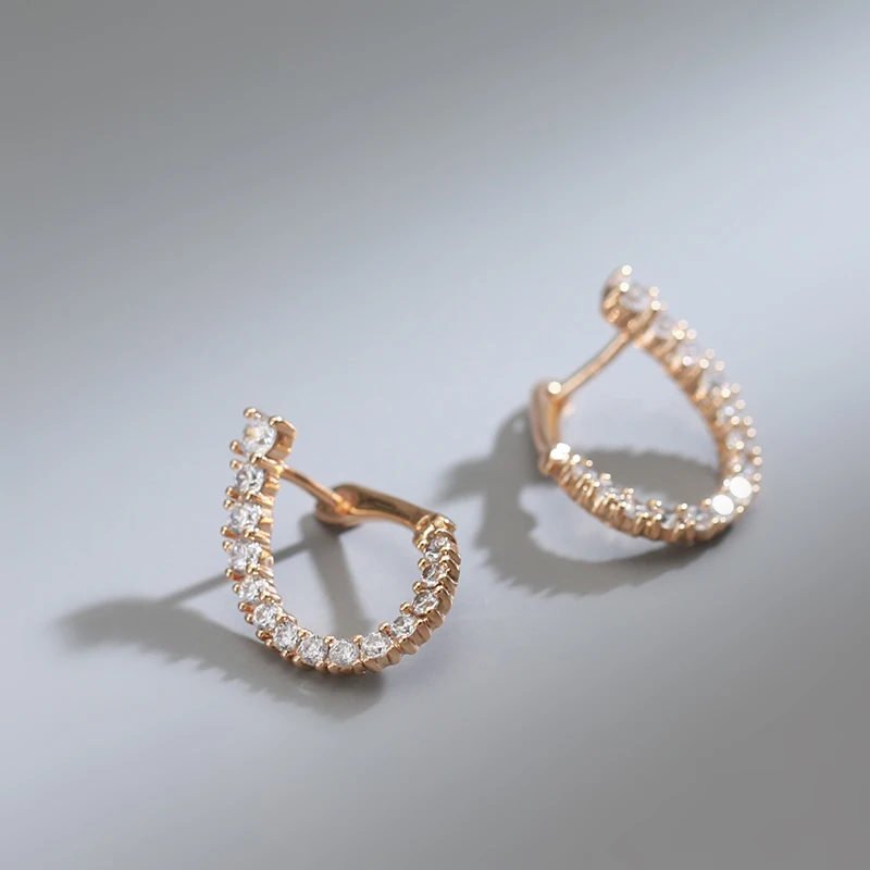 Full Zircon Half Open Curve Geometric English Earrings for Women 585 Gold Color Girl's Party Jewelry Daily Unusual Accessories - Image 6