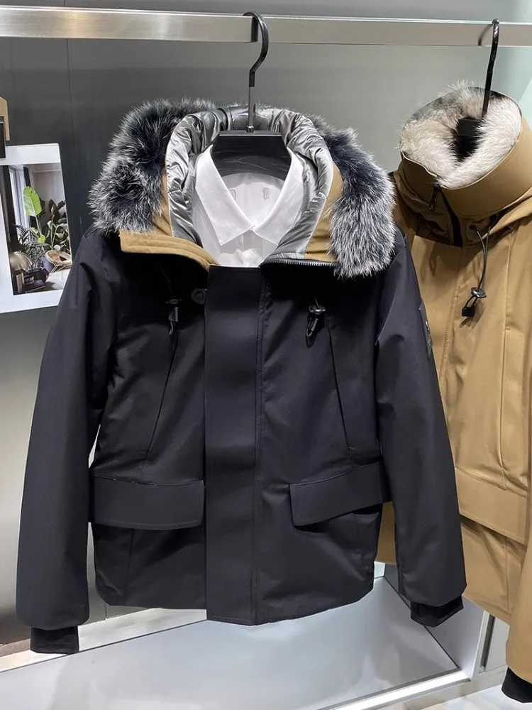New 2023 Winter Thick Warm Mens Down Coat Removable Fur Collar Fashion Stand Collar Outside Casual Outerwear Male Windbreak Coat