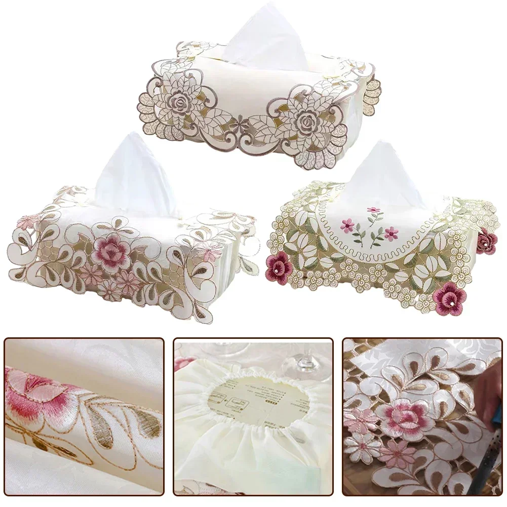 Exquisite Vintage Lace Fabric Tissue Box Cover European Style Embroidery Pastoral Style Embroidery Fabric Tissues Box Cover 6
