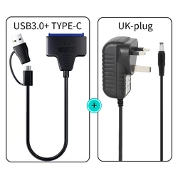 Universal USB to SATA/Type-C Hard Drive Adapter with Power Supply (USB3.0C to A UK Plug)