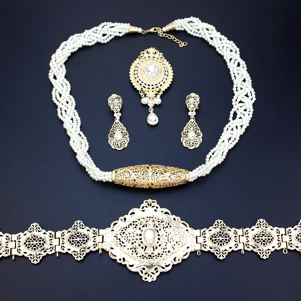 Morocco Bride Jewelry Sets Women Caftan Belt Beads Choker Necklace Crystal Brooch Drop Earring bridal jewelry sets crystal jewelry sets beaded choker necklace