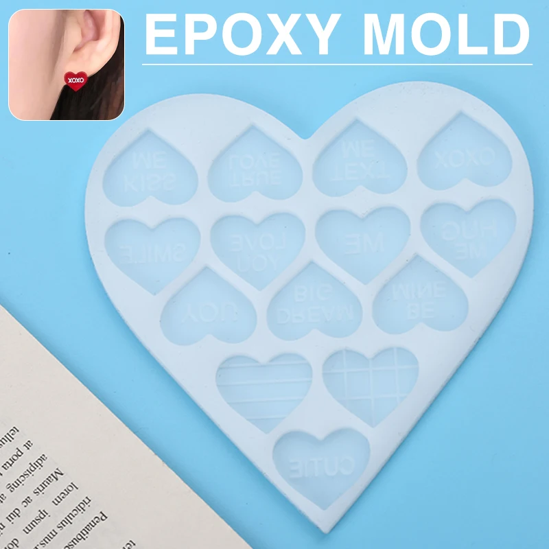 1 Pc Heart Shape Earrings Resin Casting Silicone Mold Pendant Letter Keychain Epoxy Mould DIY Crafts Jewelry Casting Tool diy valentine s day theme love shape earrings heart symbols ear studs epoxy mold dropship