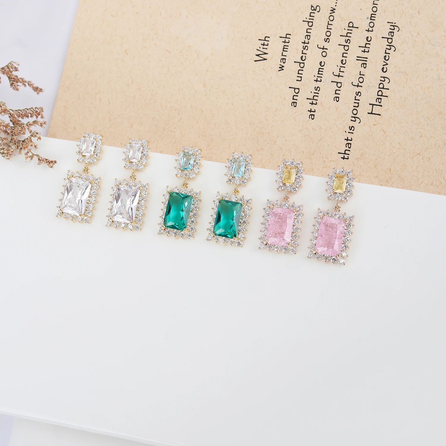 Square Zircon Drop Earrings for Wedding,Dangle Bridal Earring, Women Girl Gatherings Party Jewelry Accessories CE11706