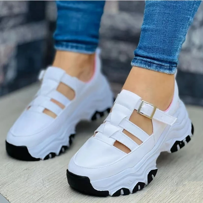 

Summer New Thick-soled Womens Sneakers Fashion Casual Comfortable Slip-on Flat Shoes Women Heightening Rome Sandals Plus Size 43