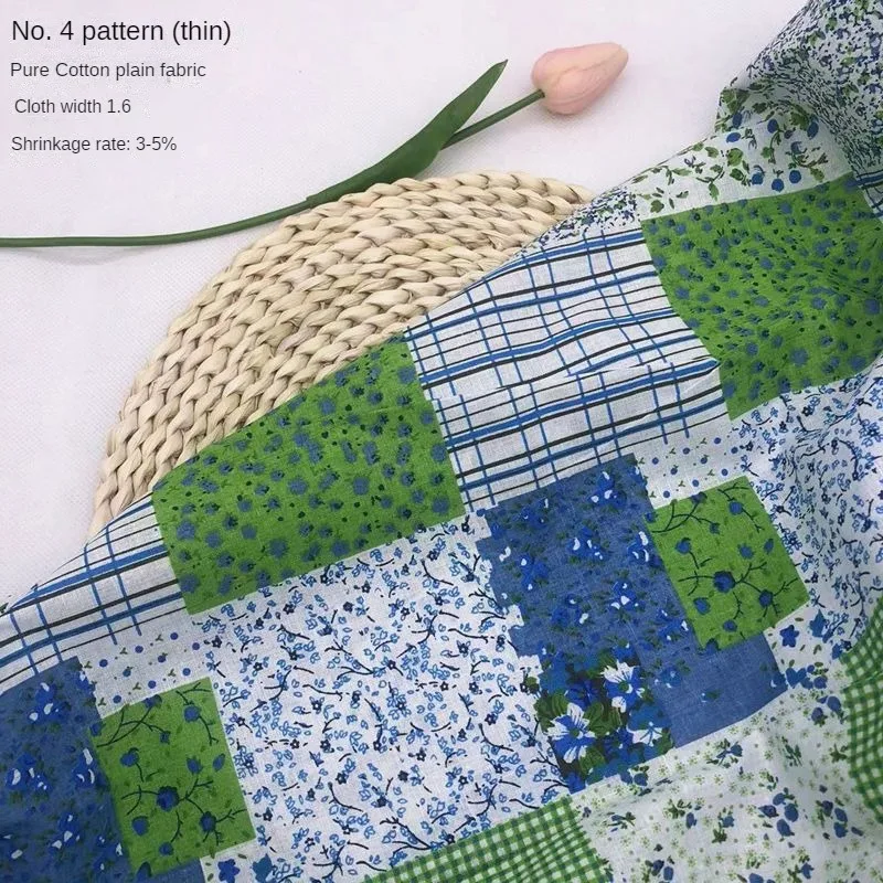 Cotton fabric printed pure cotton fabric by the meter for dresses pajamas sewing dots flower soft floral pattern textile thin breathable green