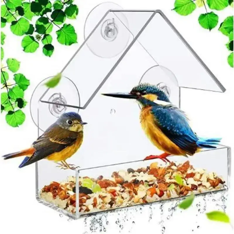 Practical Bird Feeder Transparent Food Dispenser House Outdoor Window Birdfeeder Water Finches Chickadees Bird Feeder Parrot Feeder
