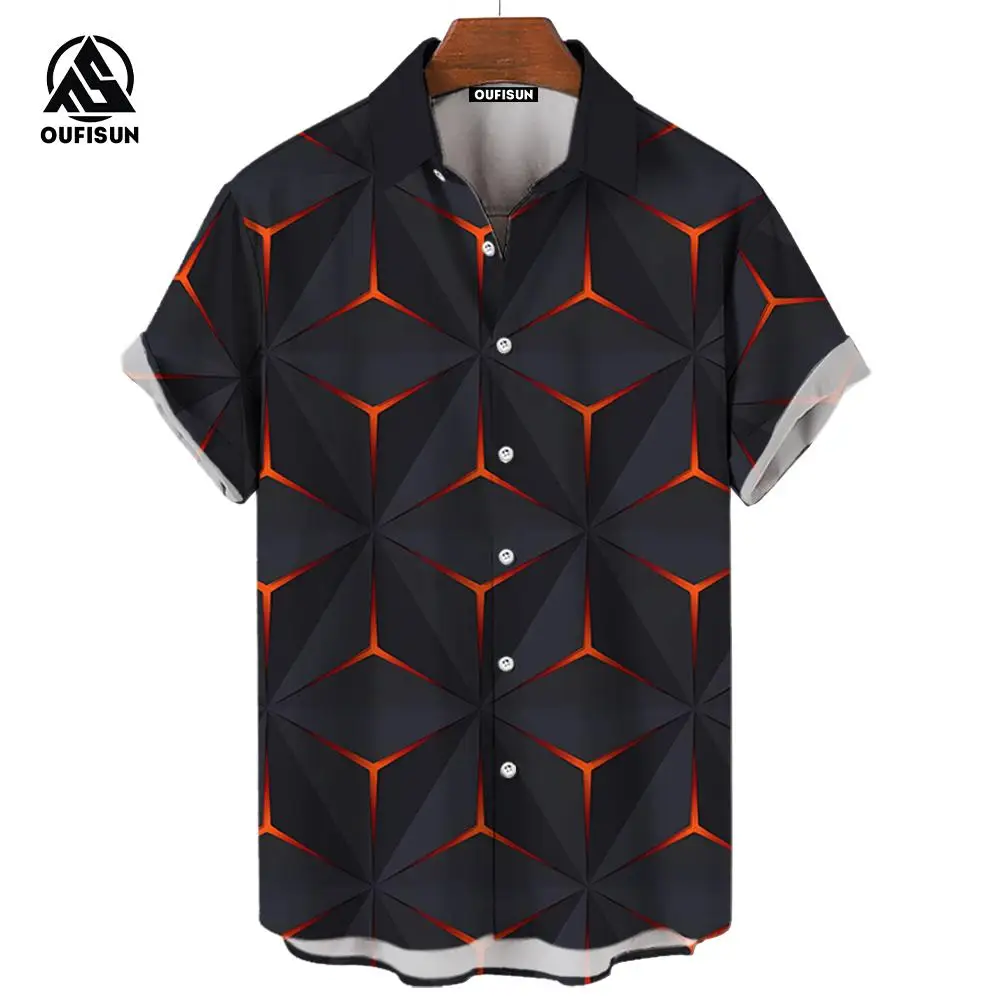 

Fashion Men's Shirt 3d Line Printed Hawaiian Shirts For Men Summer Casual Short Sleeve Shirt Loose Oversized High Quality Tops