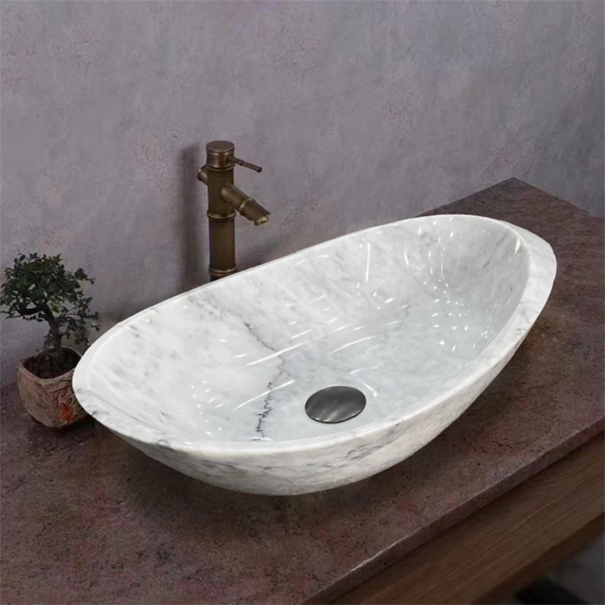

Irregular Natural Marble Polygonal Water Drop Heart-shaped Bathroom Wash Basin Light Luxury Flat-bottomed Basin Countertop Sinks