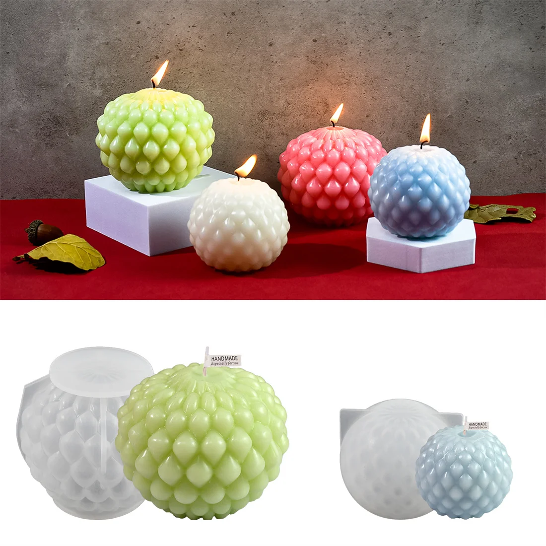 Spherical Silicone Candle Mold DIY Round Ball Aromatherapy Soap Candle Making Supplies Plaster Epoxy Resin Mold Crafts Ornament