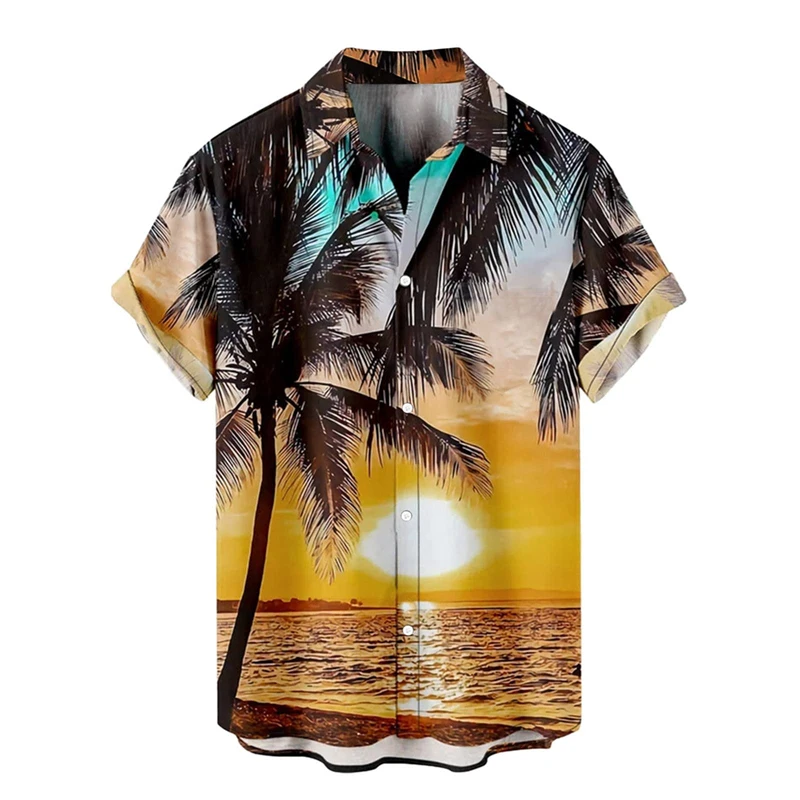 

3D Printed Hawaiian Beach Shirts Coconut Tree Graphic Shirts for Men Clothing Short Sleeve y2k Tops Vintage Clothes Lapel Blouse