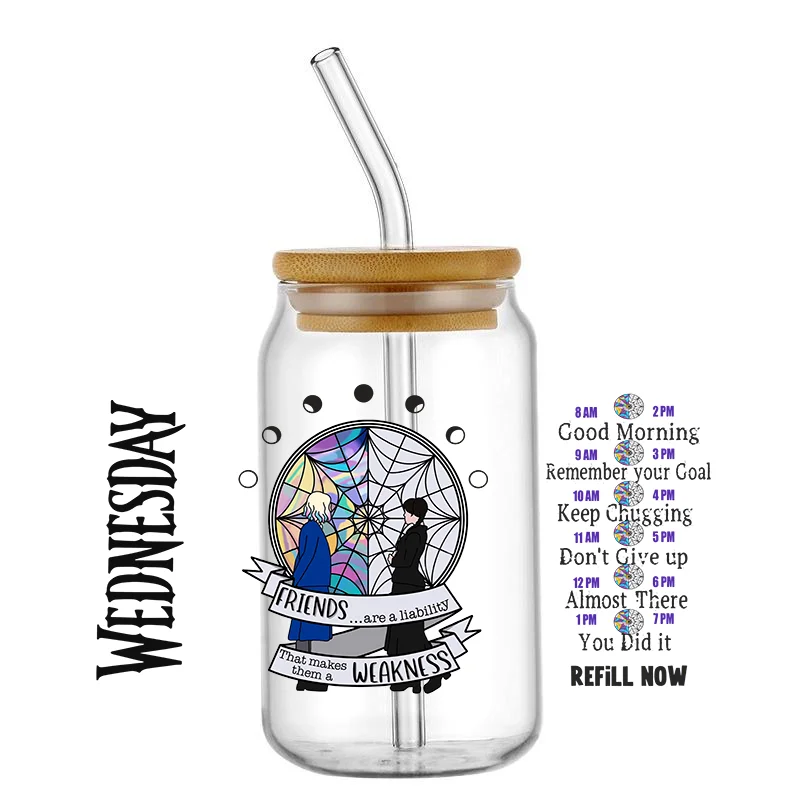 Trending Coffee Design Transfer Sticker DIY UV DTF Wraps Waterproof Transfer Cups Label Wednesday Girl