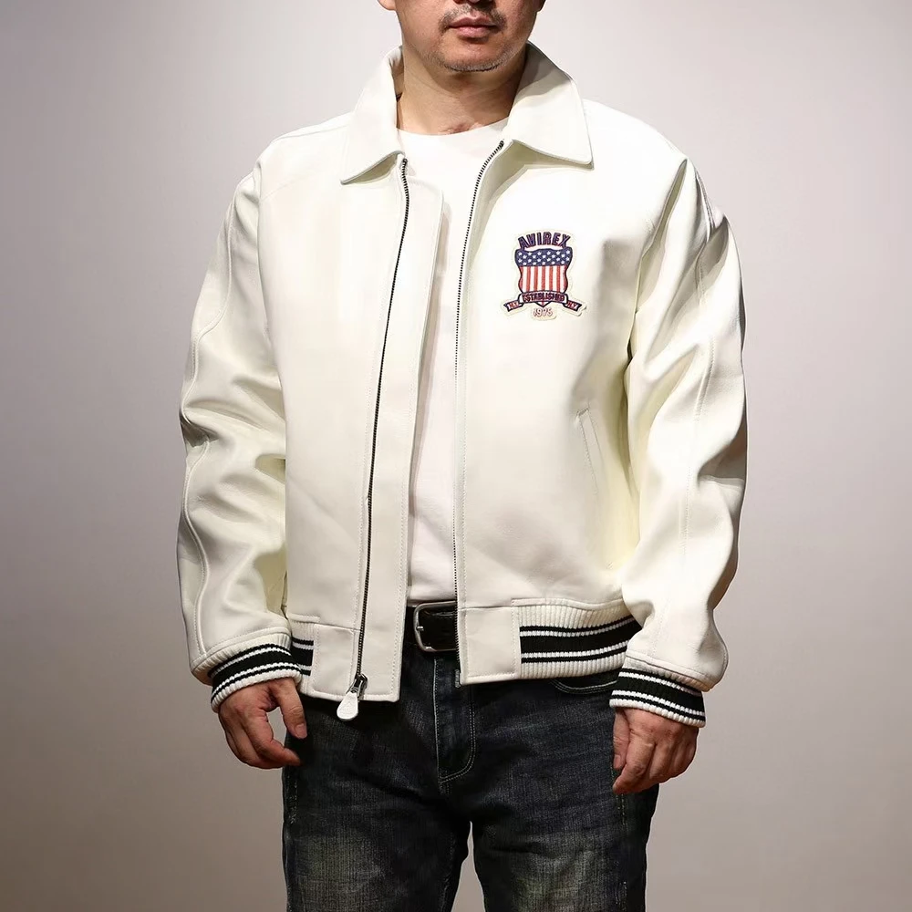 Men's Genuine Leather Flying Suit Jacket French Sheepskin Large Size Autumn Winter Warm Coat 5