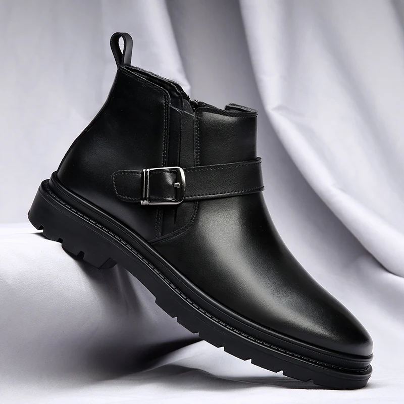 Stivaletti Uomo In Pelle Con Cerniera Laterale - Scarpe Eleganti Con Tacco Per Look Formale E Casual - Foto 1