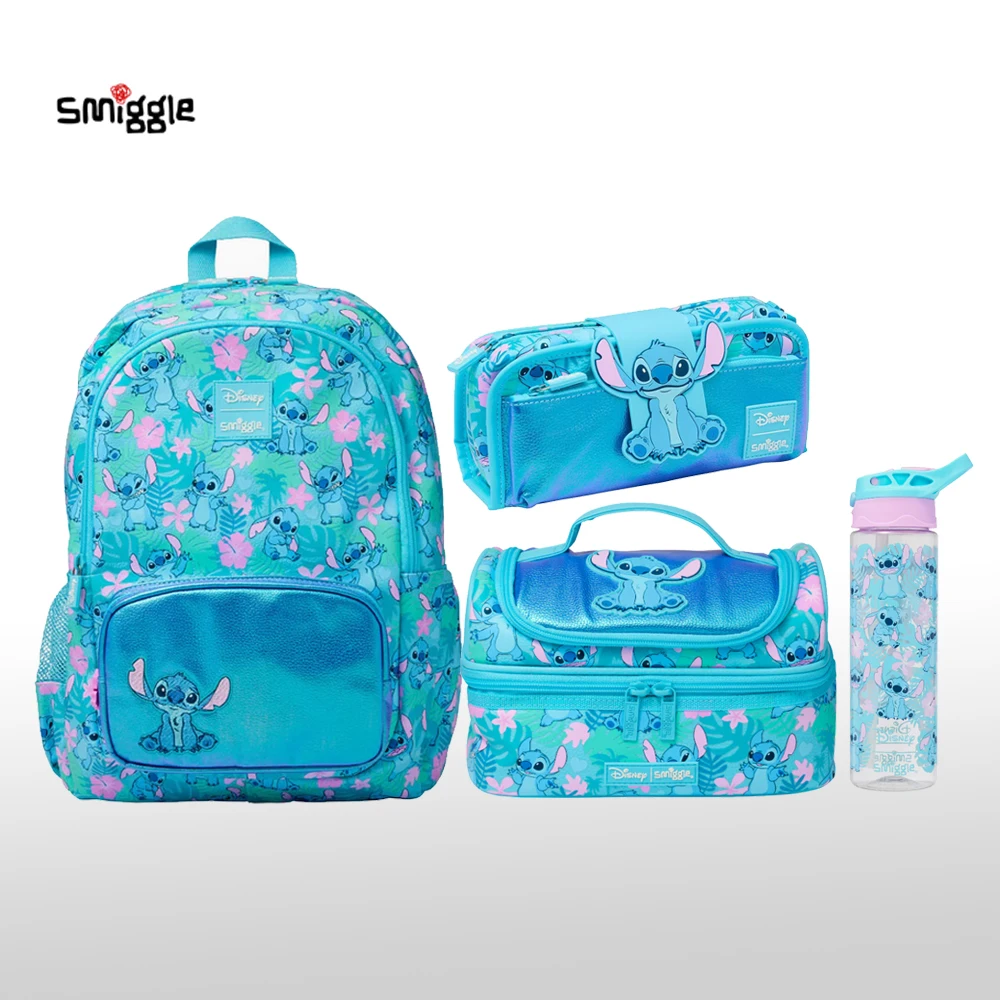 MINISO Smiggle School Bags Stitch Backpack Blue Cartoon Children School Bag Lunch Bag Water Bottle Student Gift - AliExpress 